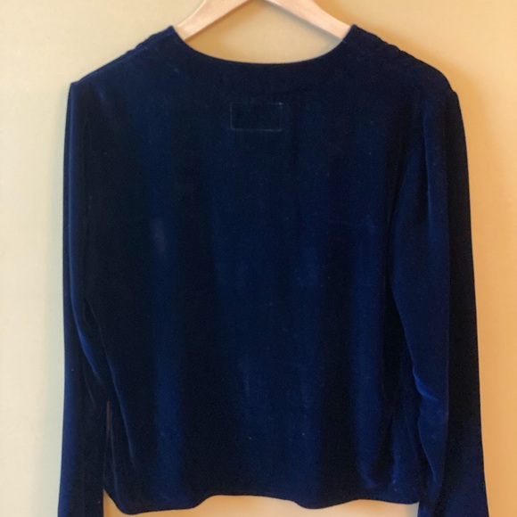 Armani Jeans women’s navy blue velvet long sleeve button up top. Good condition. - Picture 2 of 4